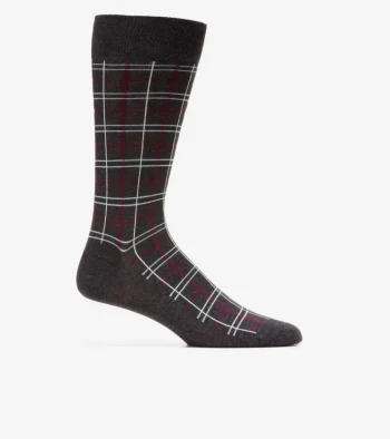 Outlet Cole Haan 1 Pack Men's Plaid Dress Crew Socks BlackHeather