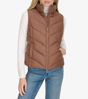 Outlet Cole Haan Chevron Polyfill Zip Front Vest Toffee
