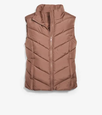 Outlet Cole Haan Chevron Polyfill Zip Front Vest Toffee