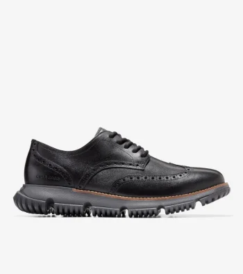 Sale Cole Haan Men's 4.ZER&Oslash;GRAND Wingtip Winter Oxfords Black-GrayPinstripe