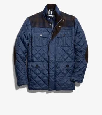 Discount Cole Haan Men's Mix Media Diamond Quilted Jacket Navy