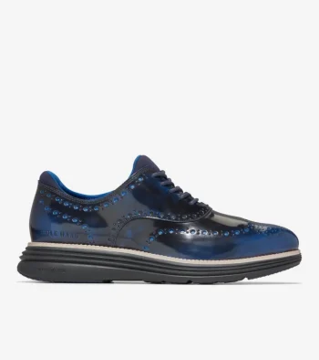 Best Cole Haan Men's &Oslash;riginalGrand Ultra Wingtip Oxfords PacificBlueBrush-Off-Black