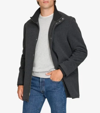 Discount Cole Haan Men's Stand Collar Car Coat Charcoal