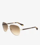Discount Cole Haan Metal-Leather Aviator Sunglasses Gold