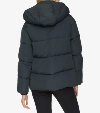 Discount Cole Haan Twill Down Jacket With High Low Hem Black
