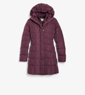 Best Cole Haan Women's 32" Signature Hooded Taffeta Down Coat Merlot