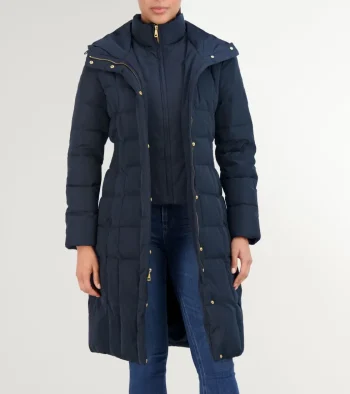Fashion Cole Haan Women's 40" Signature Hooded Taffeta Down Coat Navy