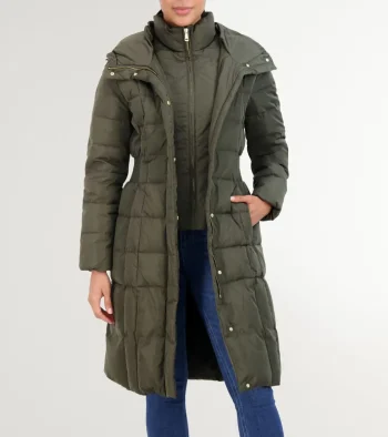 Outlet Cole Haan Women's 40" Signature Hooded Taffeta Down Coat Forest