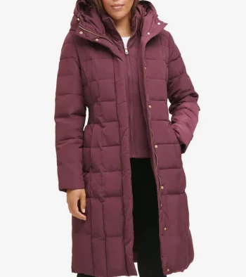 Hot Cole Haan Women's 40" Taffeta Down Hooded Coat Merlot
