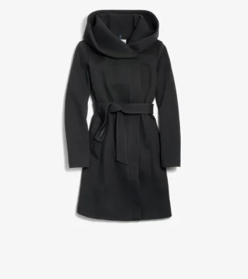 Hot Cole Haan Women's Belted Aysmmetrical Zip Front Twill Coat Black