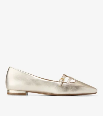 Discount Cole Haan Women's Brigid T-Strap Ballet Flats SoftGold