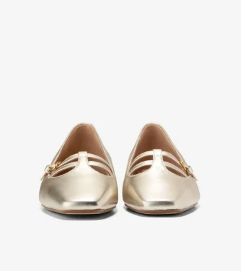 Discount Cole Haan Women's Brigid T-Strap Ballet Flats SoftGold