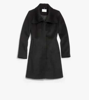 Clearance Cole Haan Women's Convertible Collar Button-Up Coat Black