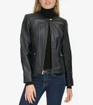 Outlet Cole Haan Women's Curved-Seam Leather Jacket Black