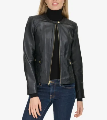 Outlet Cole Haan Women's Curved-Seam Leather Jacket Black