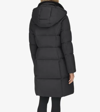 New Cole Haan Women's Faux-Fur Collar Puffer Coat Black