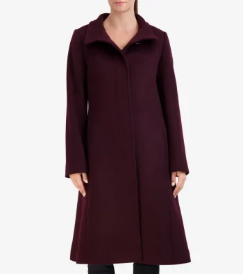 Sale Cole Haan Women's Flared Dress Coat Bordeuax