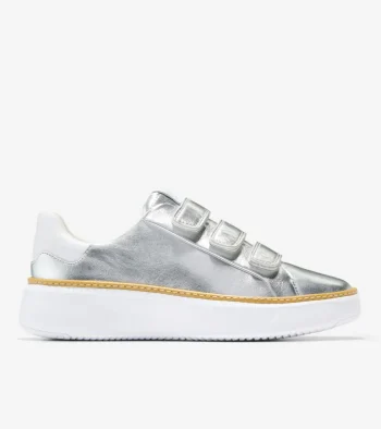Hot Cole Haan Women's GrandPr&oslash; Topspin Triple Strap Sneakers Silver-OpticWhite