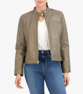 New Cole Haan Women's Lambskin Leather Jacket Sage