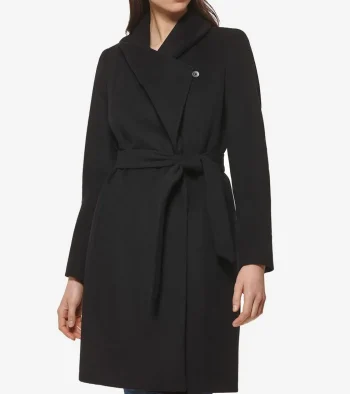 Online Cole Haan Women's Long Wool Wrap Coat Black