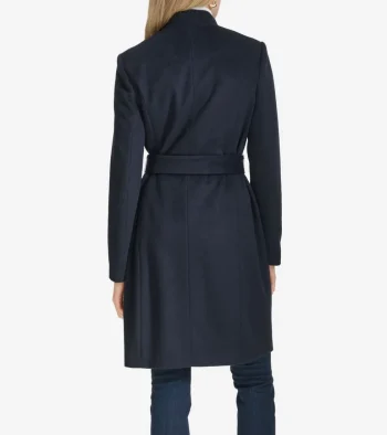 Fashion Cole Haan Women's Moulded Collar Wool Belted Coat Navy