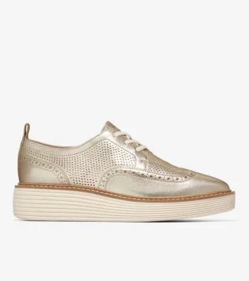 Discount Cole Haan Women's &Oslash;riginalGrand Platform Wingtip Oxfords GoldTalca-Ivory