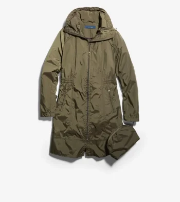 Sale Cole Haan Women's Packable Travel Rain Jacket Olive