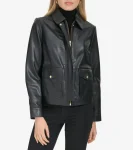 Best Cole Haan Women's Shirt Collar Trucker Jacket Black