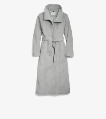 New Cole Haan Women's Slick Wool Long Coat LightGrey