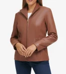 Online Cole Haan Women's Wing Collar Leather Jacket Hickory