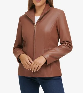 Online Cole Haan Women's Wing Collar Leather Jacket Hickory