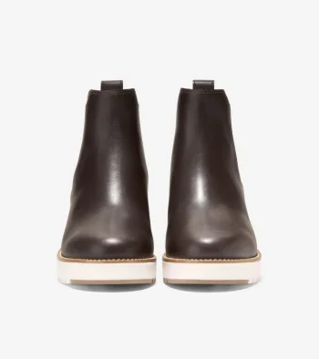 Outlet Cole Haan Women's ZERØGRAND City Wedge Waterproof Chelsea Boots Chocolate-Ivory