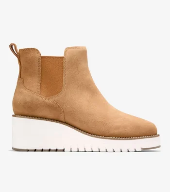 Online Cole Haan Women's ZER&Oslash;GRAND City Wedge Water Proof Chelsea Boots GoldenToffee-Ivory