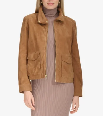 Fashion Cole Haan Women's Zip-Front Suede Jacket Hazelnut