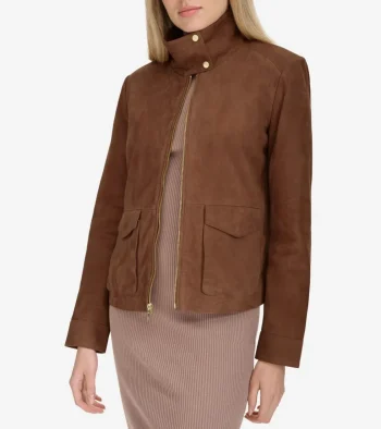 Fashion Cole Haan Women's Zip-Front Suede Jacket Chocolate