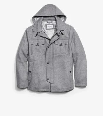 New Cole Haan Wool Twill Field Jacket LightGrey